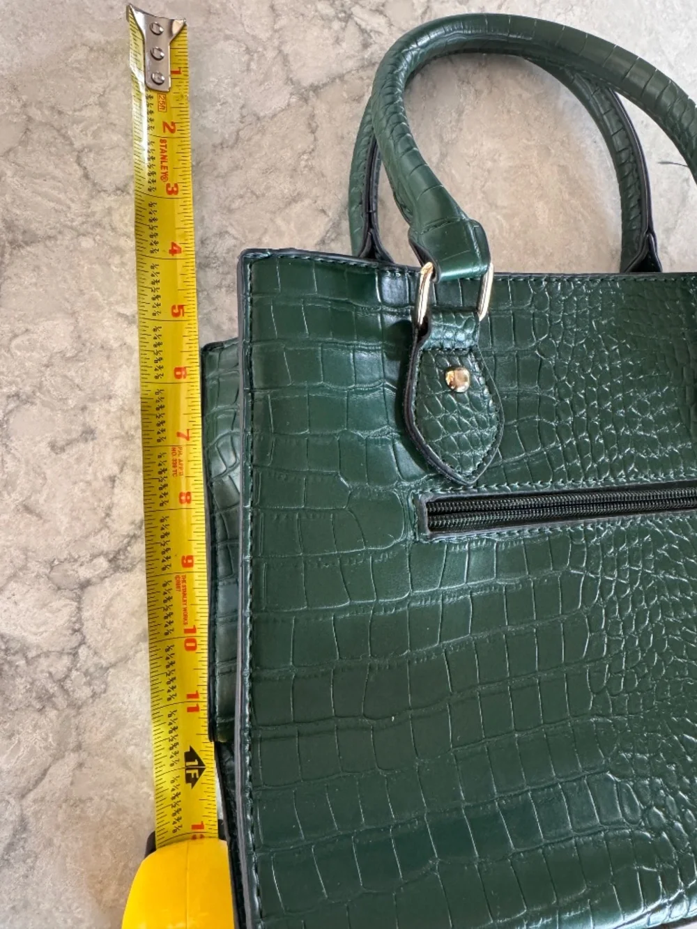 Emerald Green Croc Embossed Structured Satchel Handbag